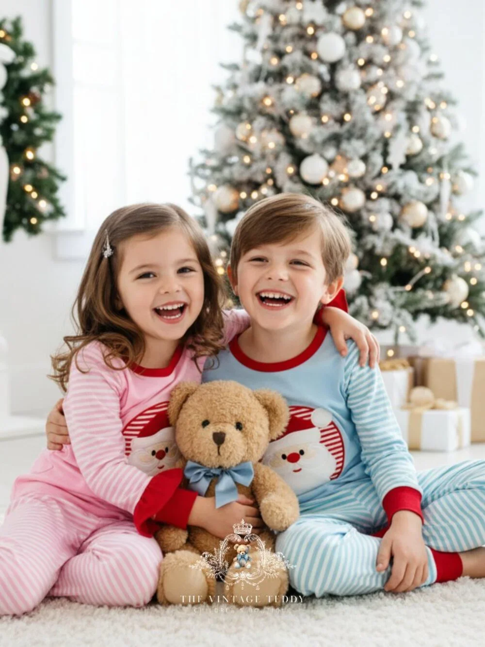 NWT Cute Boys Christmas Pajamas Set Long Sleeve Top & Pants Santa SkyBlue 18-24M